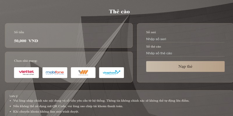 Nạp tiền MCW hỗ trợ game thủ các cách như thẻ cào, ngân hàng, ví điện tử